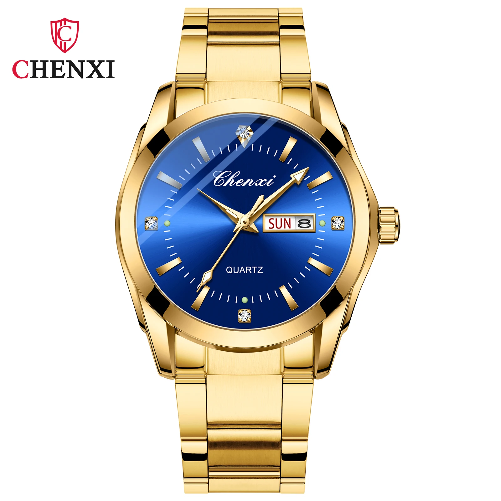 Chenxi-Reloj de acero inoxidable para hombre y mujer, cronógrafo de lujo con correa dorada, resistente al agua, 2023