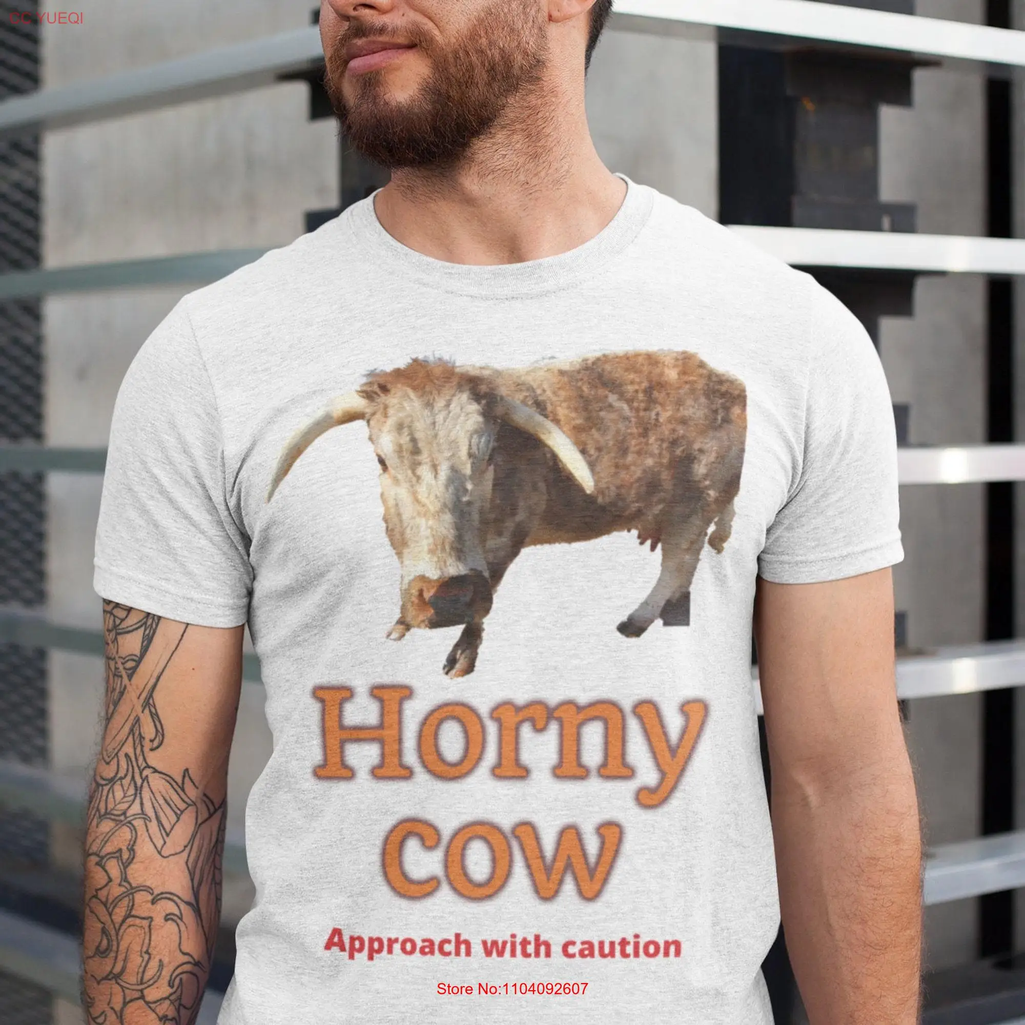 Horny cow approach with caution party T Shirt long or short sleeves