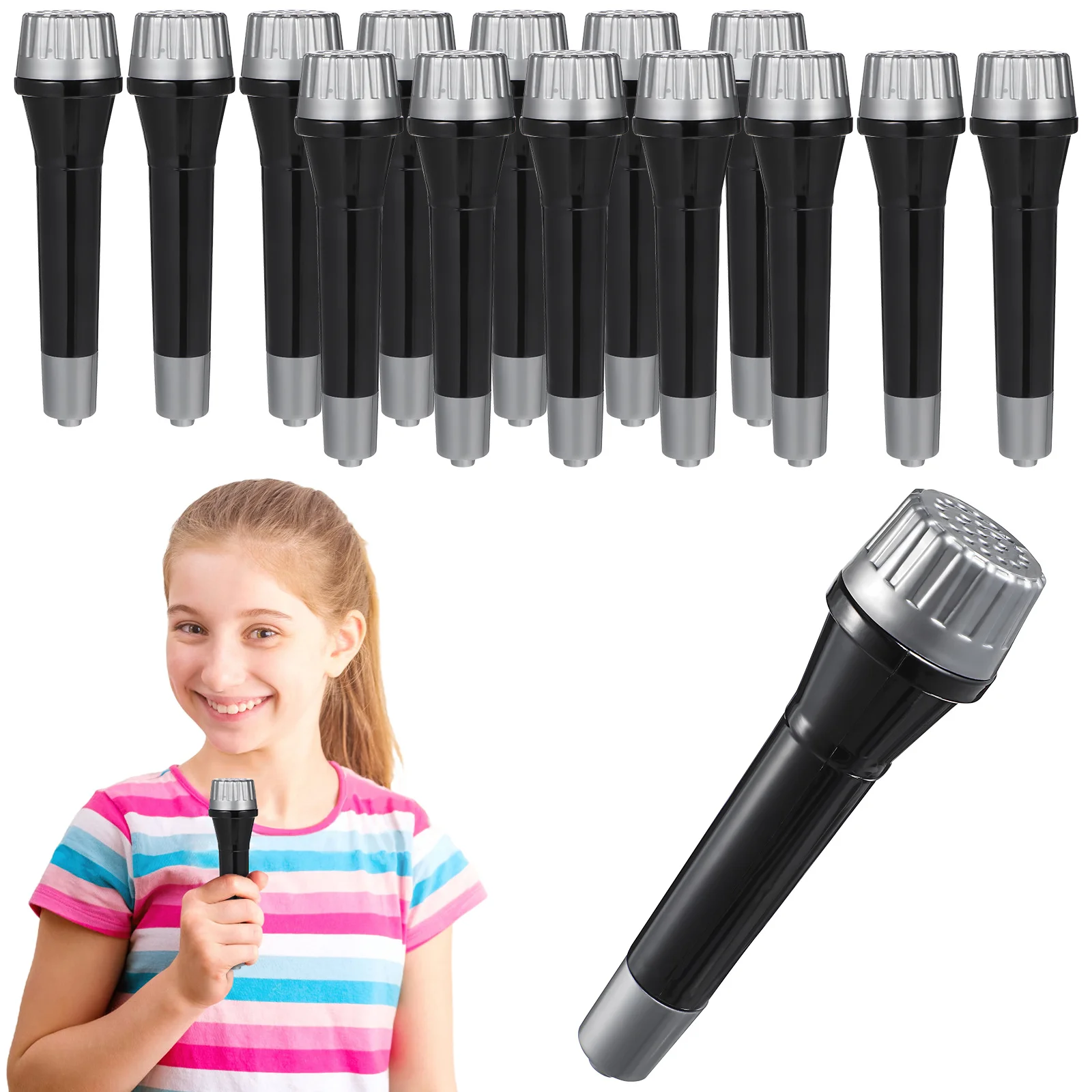 12 pcs Black Plastic Microphone Props For Kids Party Stage Performance Pretend Play Simulation Costume Microphone Set