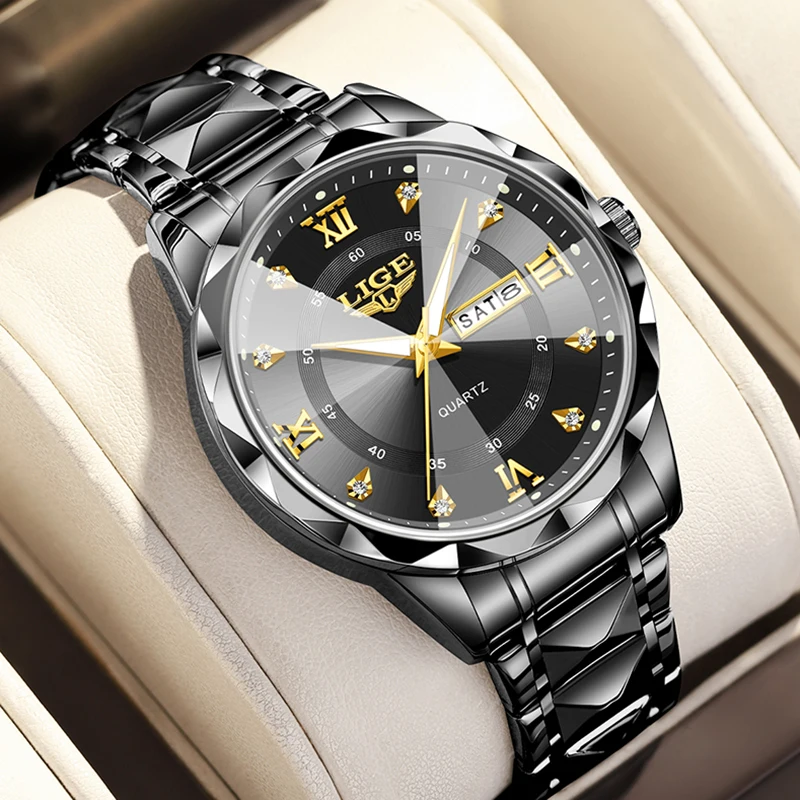 LIGE New Black Creative Steel Women's Bracelet Watch Fashion Waterproof Luminous Quartz Diamond Watches For Women Reloj Mujer