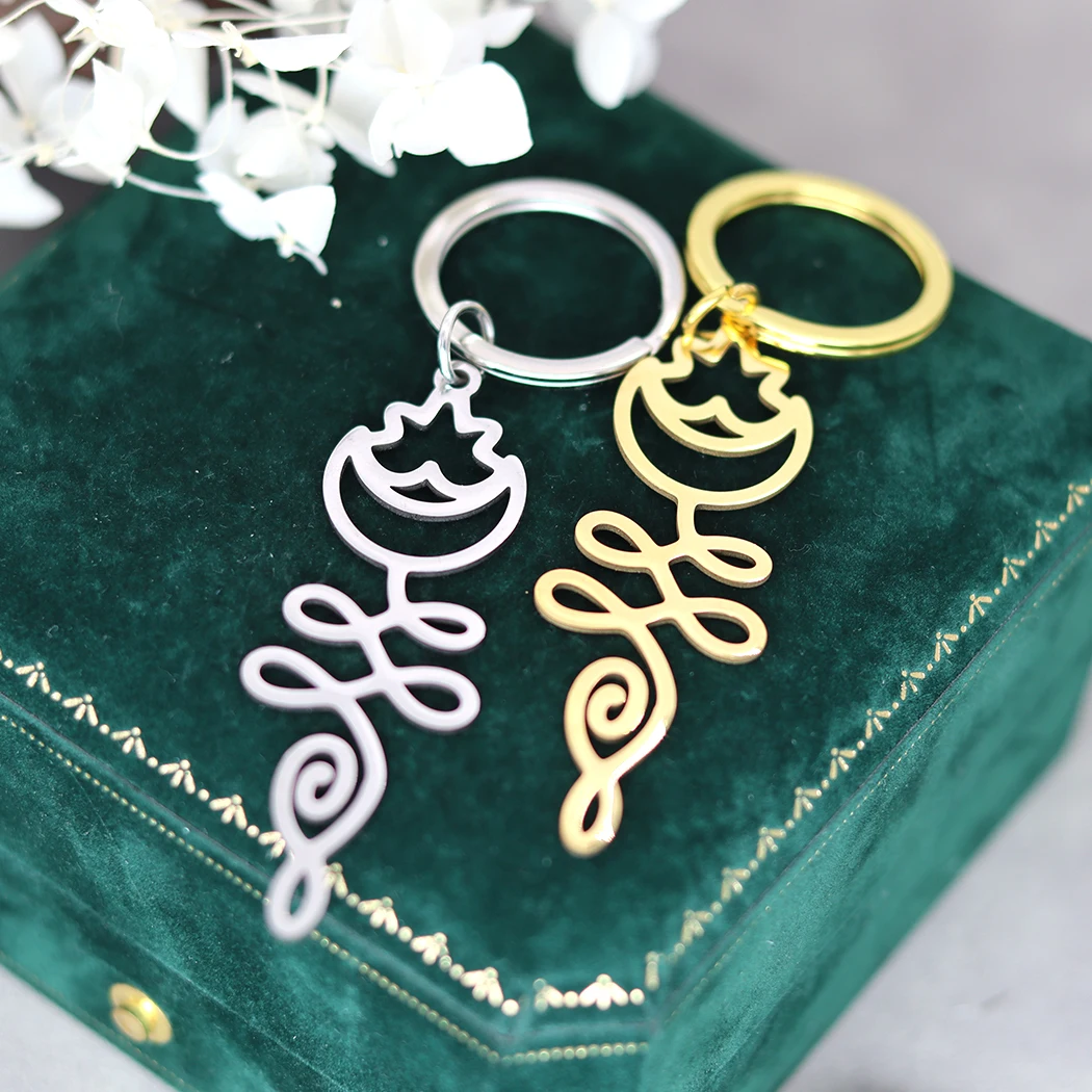 Moon and Lotus Key Chain Key Ring Yoga Jewelry Celestial Key Chain Key Ring Buddhist Symbolic Key Chain Key Ring Pendant for Men