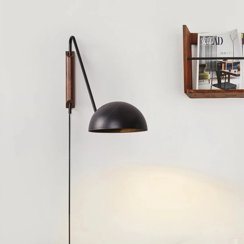 

E27 Wall Lamps Plug in Wall Sconce Nordic Bedroom Bedside Black White Iron Lampshade Swing Long Arms Wall Mounted Light