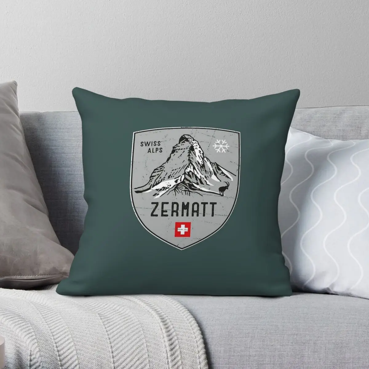 Zermatt Mountain Switzerland Emblem Square Pillowcase Polyester Linen Velvet Pattern Zip Pillow Case Car Cushion Cover 45x45