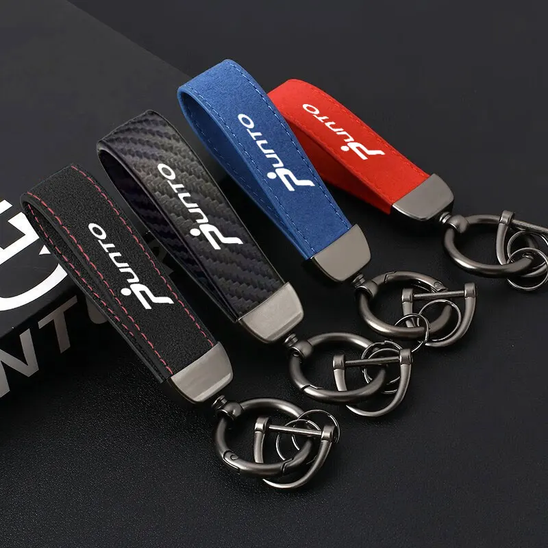 Car Key Chain Anti-Lost Keychain With KeyRing Simple Suede Leather Auto Waist Belt Clip Holder For Fiat Punto Car Accessories