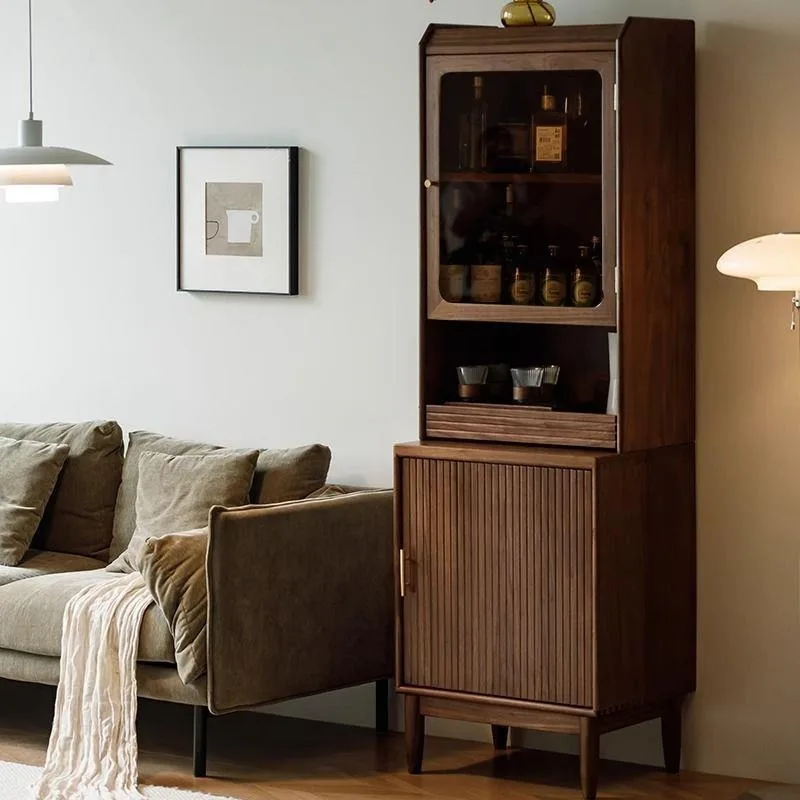 Nordic side cabinet, solid wood bar integrated wall storage cabinet