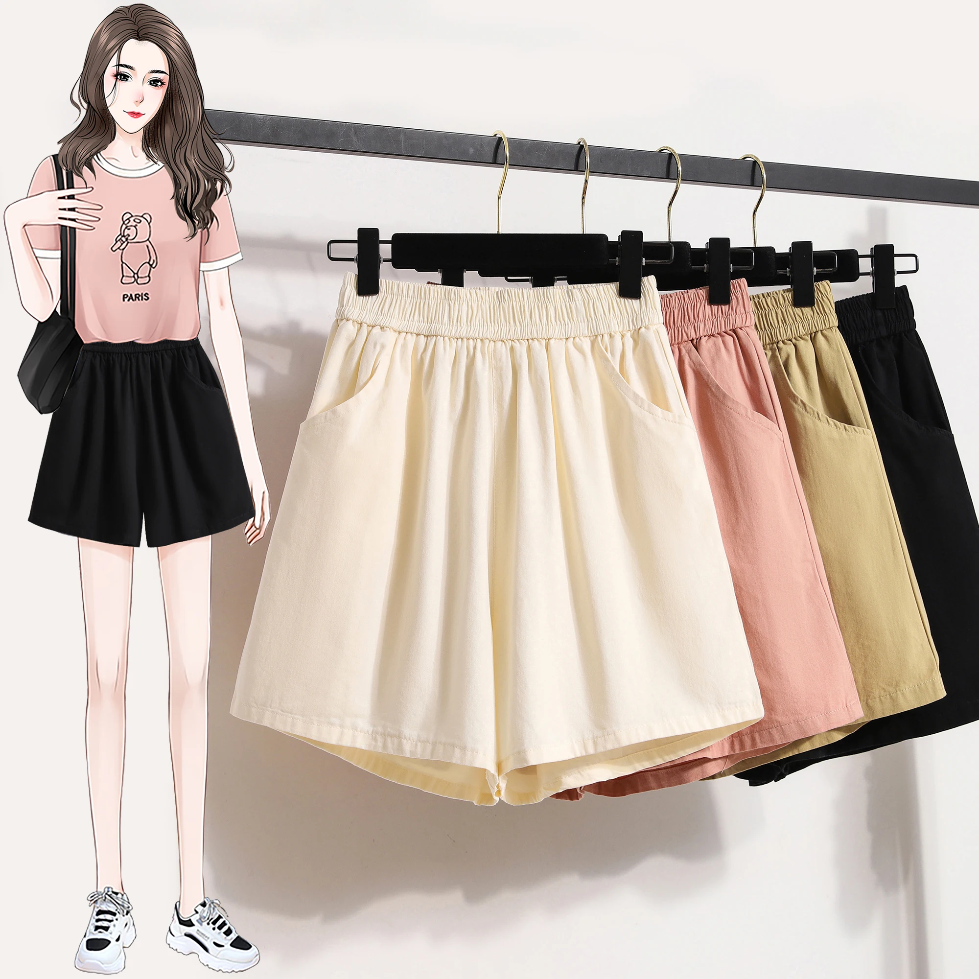 Plus Größe Leinen Shorts Für Frauen Sommer Shorts 2025, Hohe Taille Breite Bein Lose Cargo Hosen Frauen Koreanischen Stil Casual Shorts