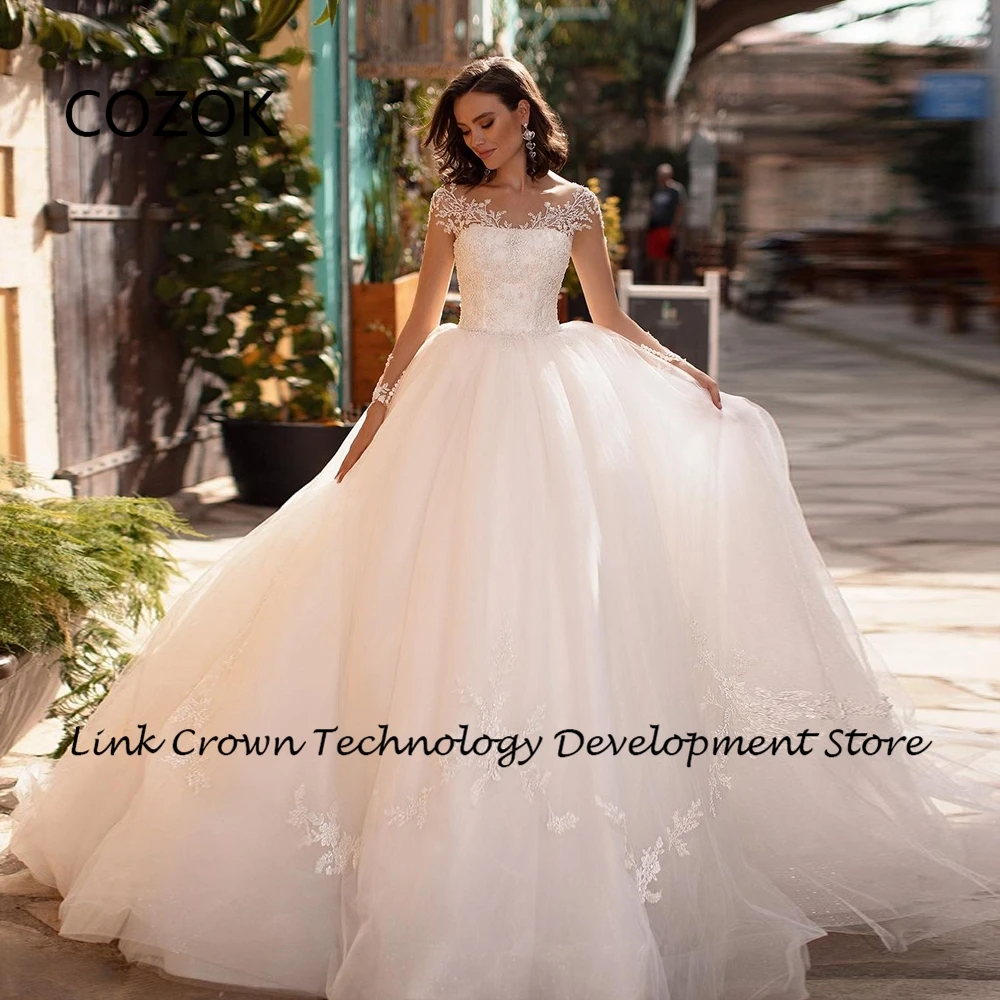 COZOK Strapless Empire Wedding Dresses with Lace Full Sleeve Soft Tulle Bridal Gowns 2024 Summer New Button Back Vestidos De