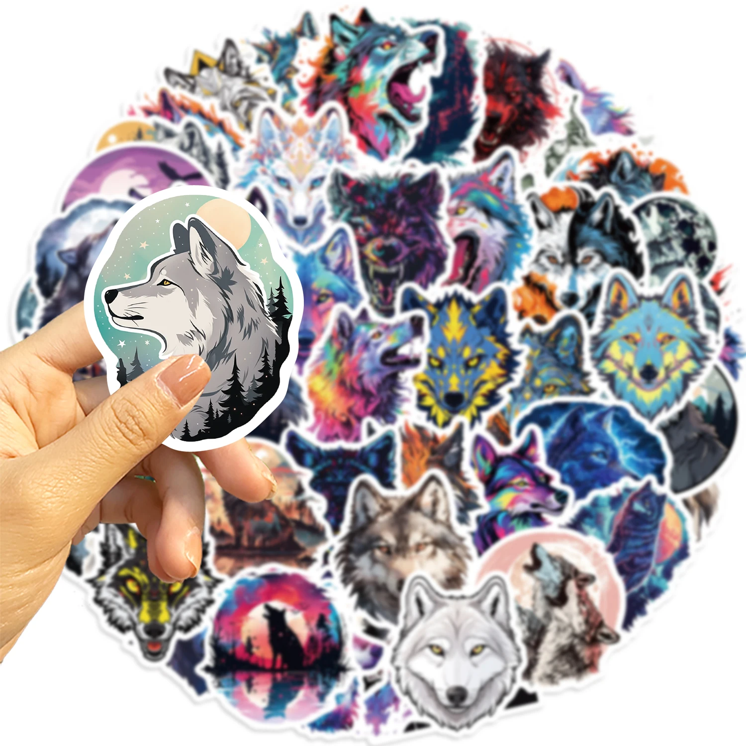 50pcs Wolf Collection Stickers Cartoon DIY Skateboard Phone Case Laptop Waterproof Cool Dark Animal Sticker Decals Toy