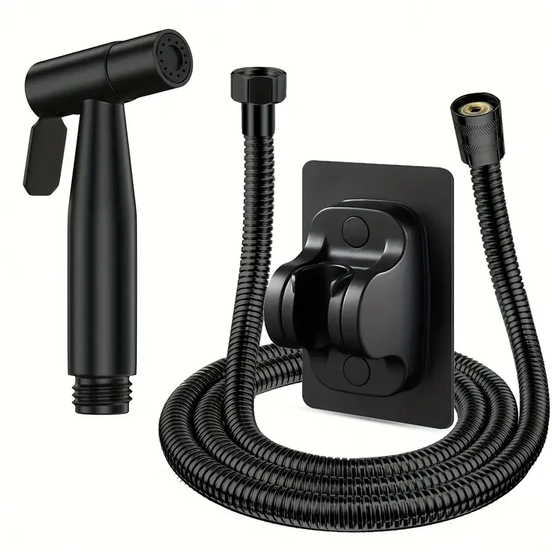 1Set Premium SUS304 Stainless Steel Handheld Bidet Sprayer with High-Pressure Shower Head, 59-inch Hose and Wall Mount Bracket