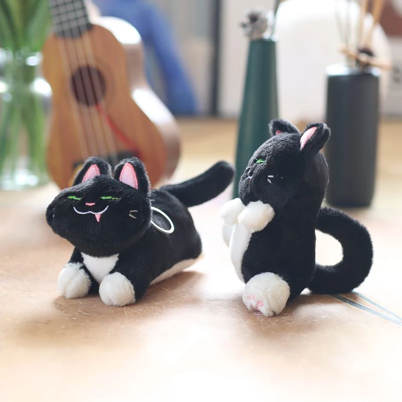 1PC Cute Black Cat Keychain Stuffed Plush Toy Backpack Pendant Decorative Doll School Bag Car Keyring Holiday Gift