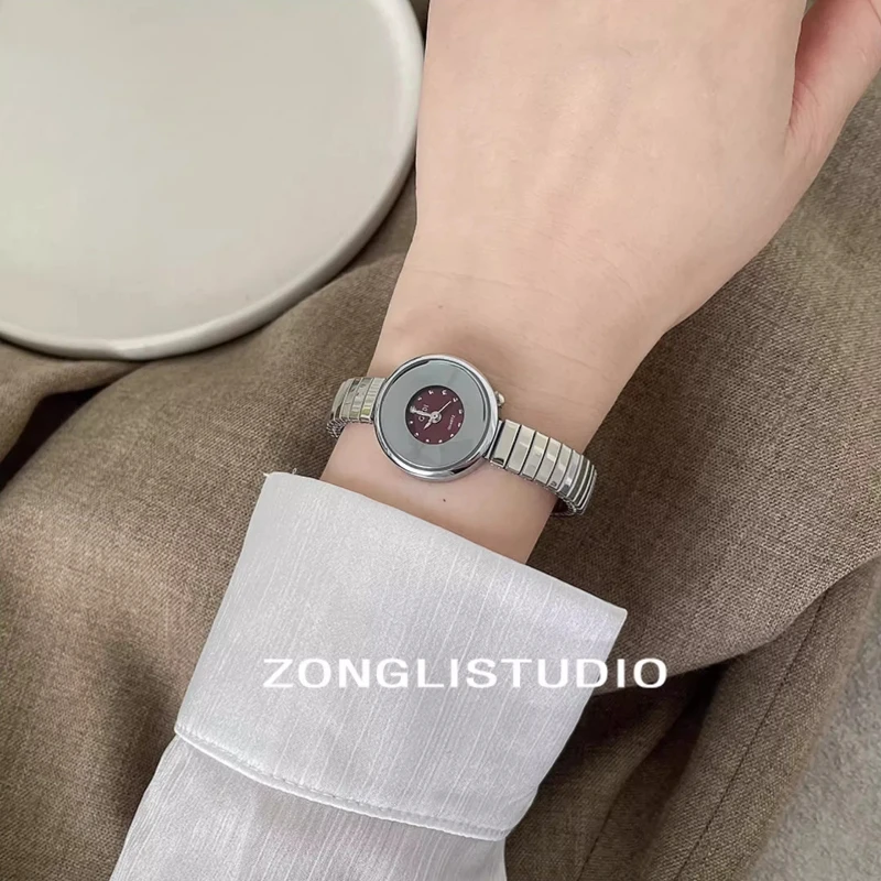 Fashion Luxury Women's Quartz Watch Stainless Steel Round Small Dial Spring Strap Simple Casual Women's Clock Holiday Gift