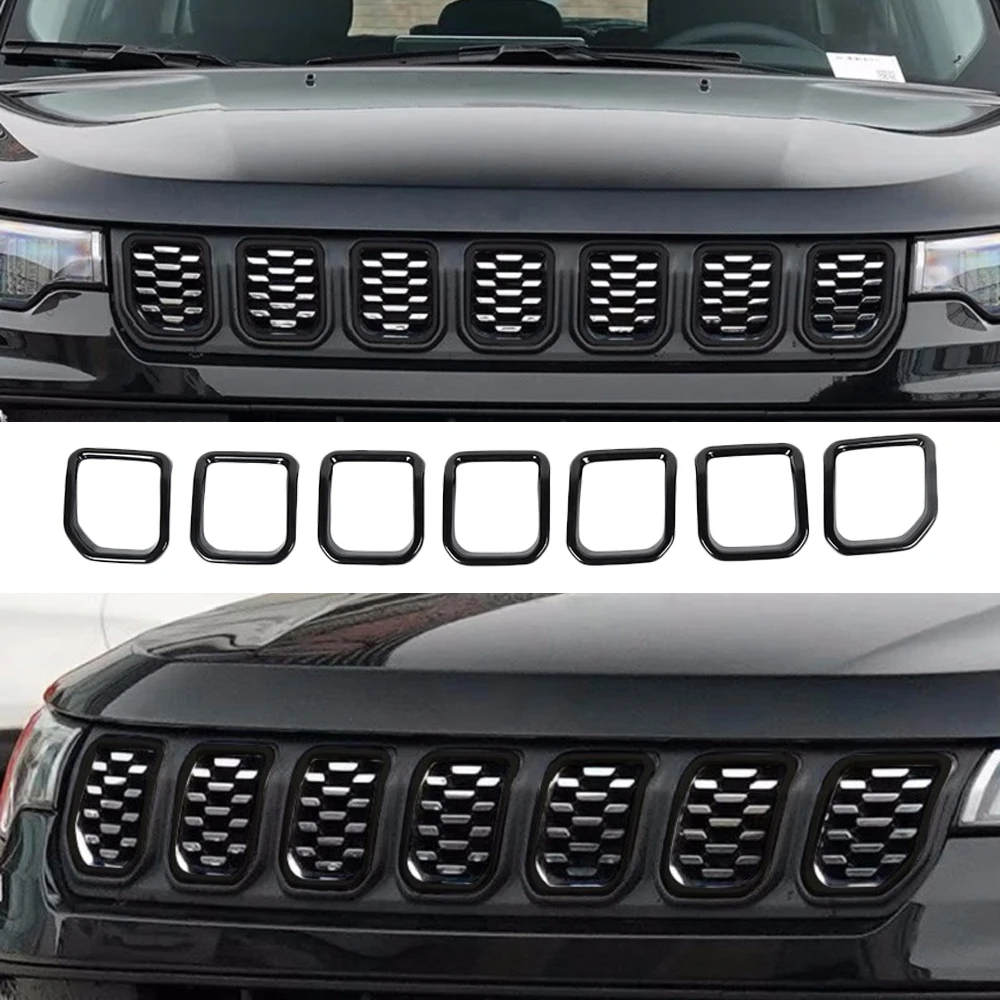 

7pcs/set ABS Car Front Grille Insert Ring Grille Cover Trim for Jeep Compass 2022 Mesh Grille Insert Cover Bumper Fender Cover X