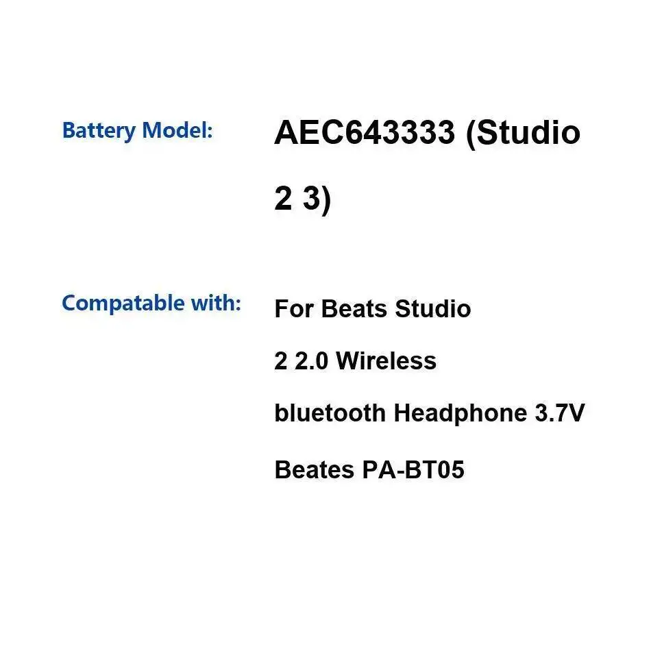 مصدر طاقة موثوق به 560 مللي أمبير في الساعة لسماعة Beats Beates Studio 2 2.0 PA-BT05 AEC643333 3 بطارية ذات سعة عالية #1