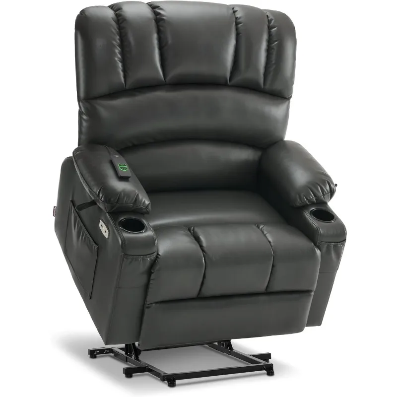 MCombo Silla reclinable de gran tamaño para personas mayores, silla elevadora con calor y masaje, sillón reclinable elevador para grandes y altos, Cup Ho