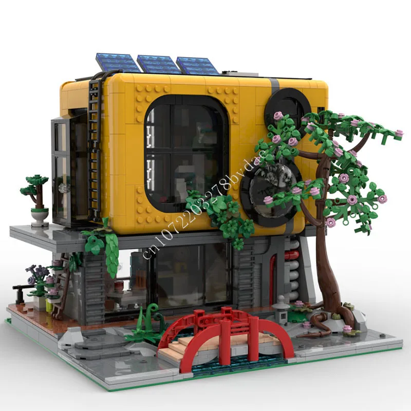 2407-teiliges Architektenstudio-Modell aus modernen modularen Bausteinen mit Gartenszene, Bausatz, Geschenk für Erwachsene, Heimdekoration