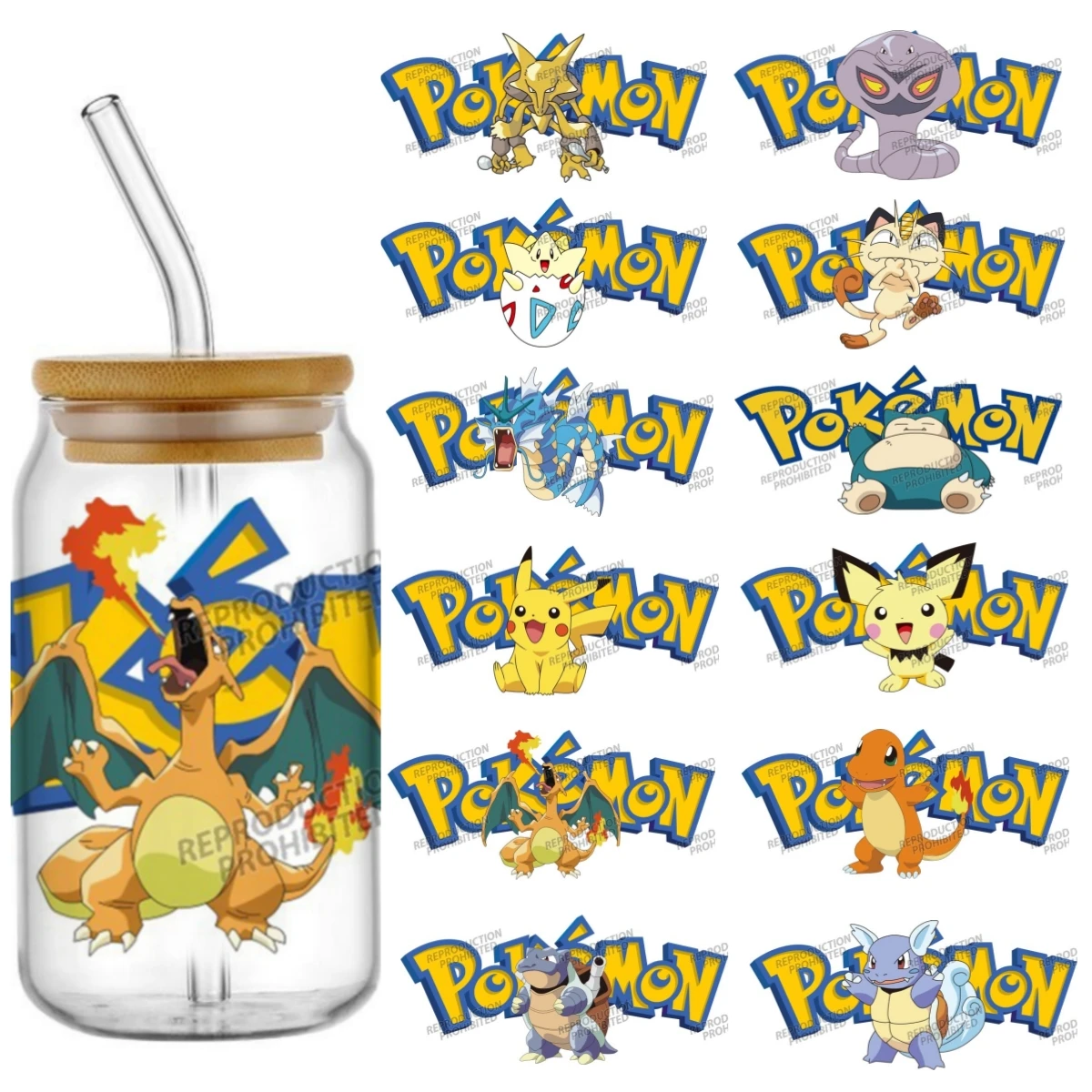

Miniso Pokemon Series UV DTF Cup Wrap For 16oz Libbey Coffee Glass Cartoon Charmander Snorlax 3D Sticker Cup Wraps
