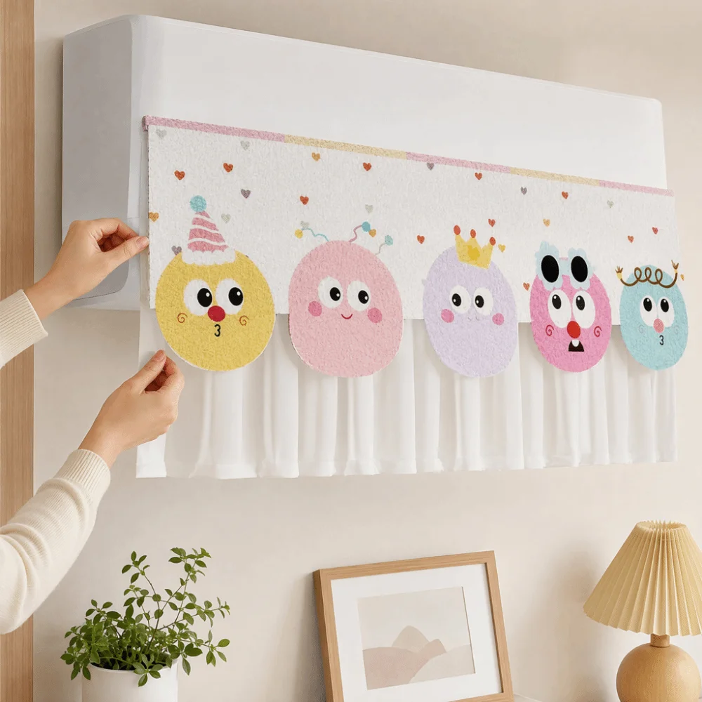 Self-Adhesive AC Wind Deflector Curtain No-Punching Universal Air Outlet Cover Cute Animal Air Conditioner Wind Shield
