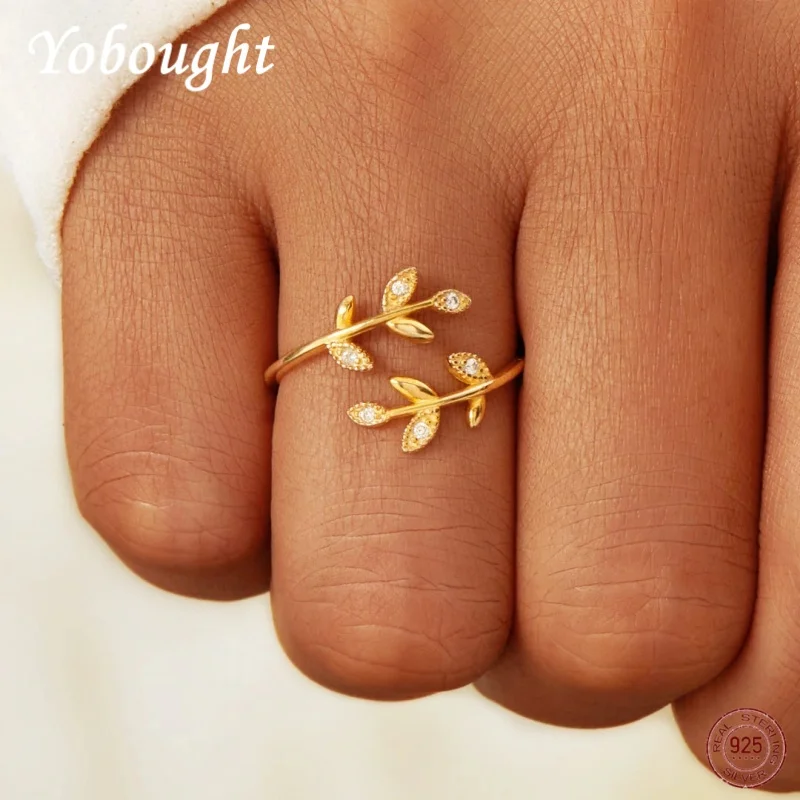 

S925 Pure Silver Ieaf Opening Ring For Women Set With Zircon Japanese And Korean Fashionable High-end Jewelry