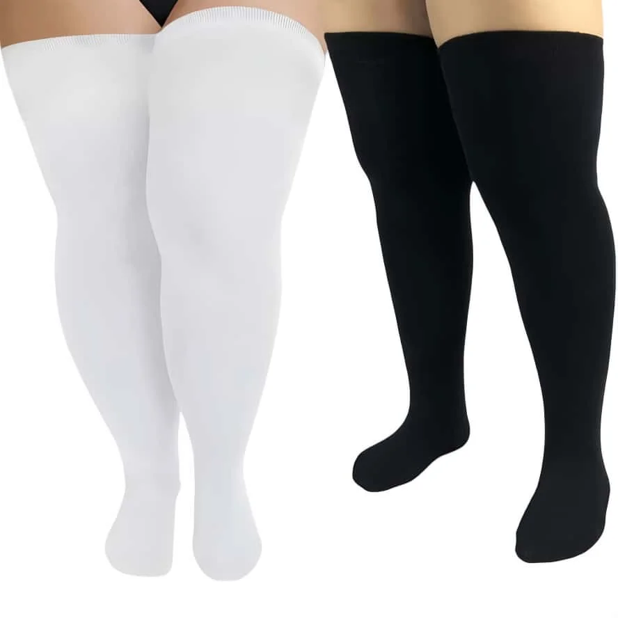 Plus Size Over Knee Stockings Black White Striped Thick Leg Warmers Thigh High Long Socks for Oversize Woman Autumn Winter 3XXXL