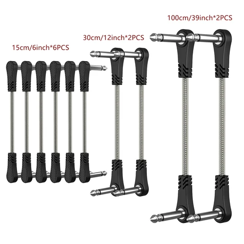 Cable de audio de Pedal de efecto de guitarra de 6 pulgadas, 12 pulgadas, 39 pulgadas, Cable Mono TS de ángulo recto de 1/4 pulgadas