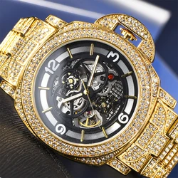 2022 Hip Hop MISSFOX  Hollow Auto Mechanical Watch Men High End Silver Steel Luxury Diamond Waterproof Watches Men Dropshipping