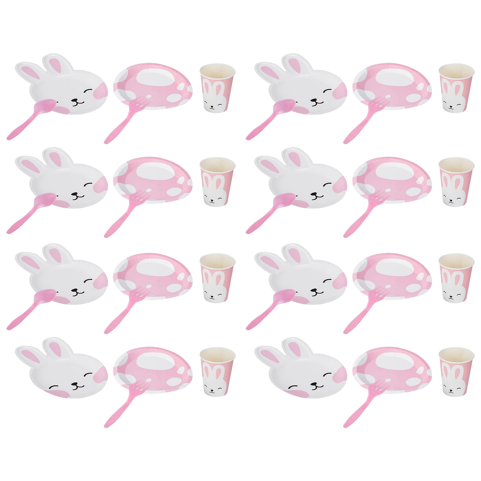 

8 Pieces Disposable Paper Tableware Rabbit Pattern Party Supplies Safe Eco Friendly Food Grade White Card Stock Picnic Barbecue