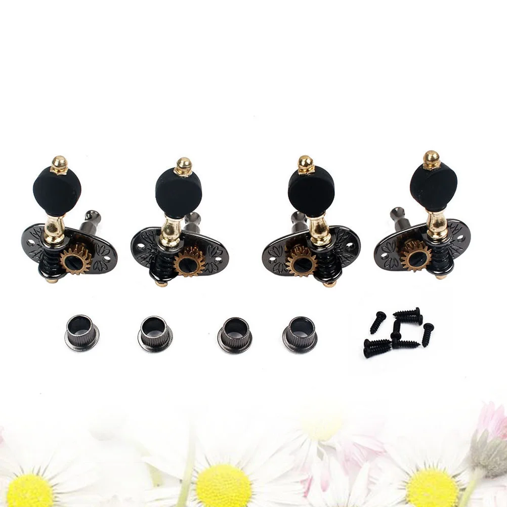 

4Pcs Sealed Ukulele Tuning Pegs Black Heads 2 Left 2 Right Plastic Buttons Ferrules Screws Replacement Parts