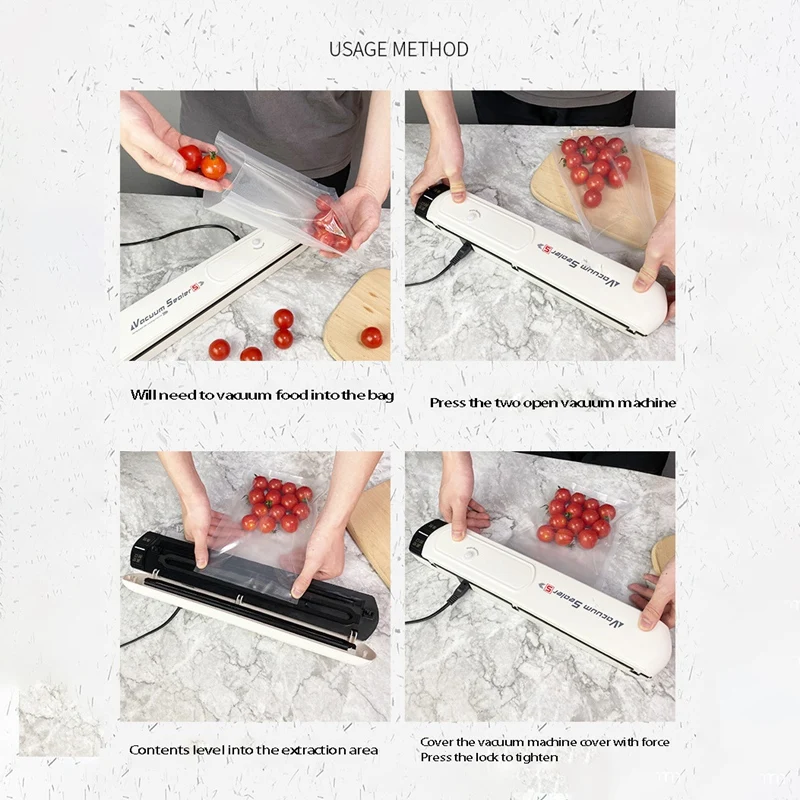 US Plug Vacuum Sealer Automatic Food Sealer Machine For Dry And Moist Food Storage Preservation With 10 Pcs Seal Bags