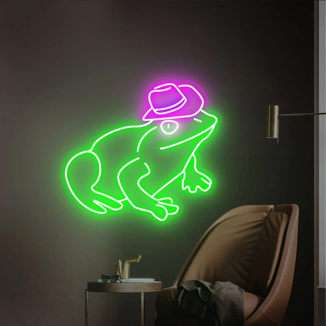 Frog in Cowboy Hat Neon Sign Cool Animal Frog Led Neon Sign Kid's and Teens Room Neon Light Bar Bedroom Game Room Sign Gifts