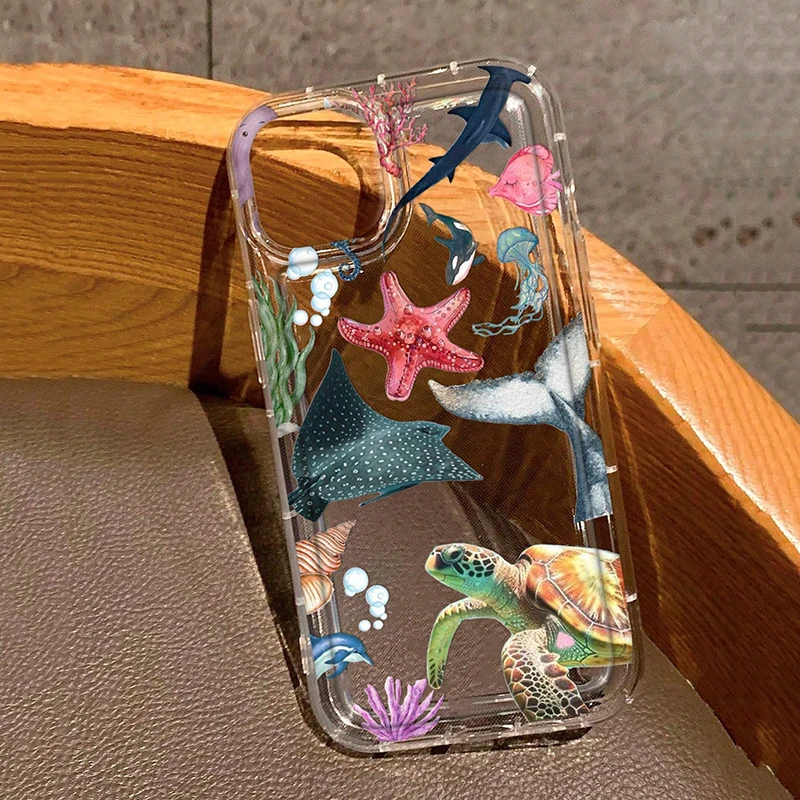 Summer Marine Animals Sea Turtle Print Clear Phone Case For iPhone 17 11 12 13 14 15 16 Pro Max XS X XR 7 8 Plus 16e 17Air Cover