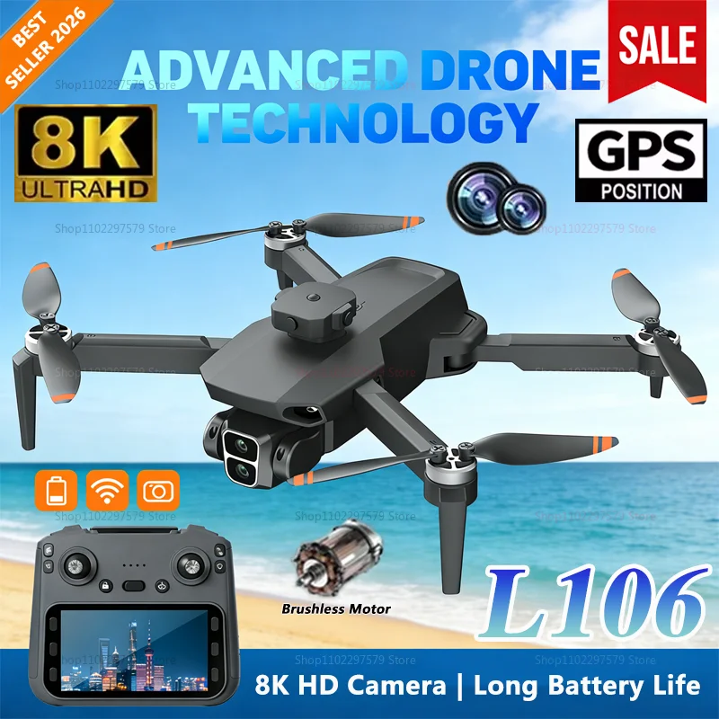Drone L106 Baru 8K Motor Brushless Penghindar Rintangan Dengan Layar Remote Control Lipat Quadcopter Mainan