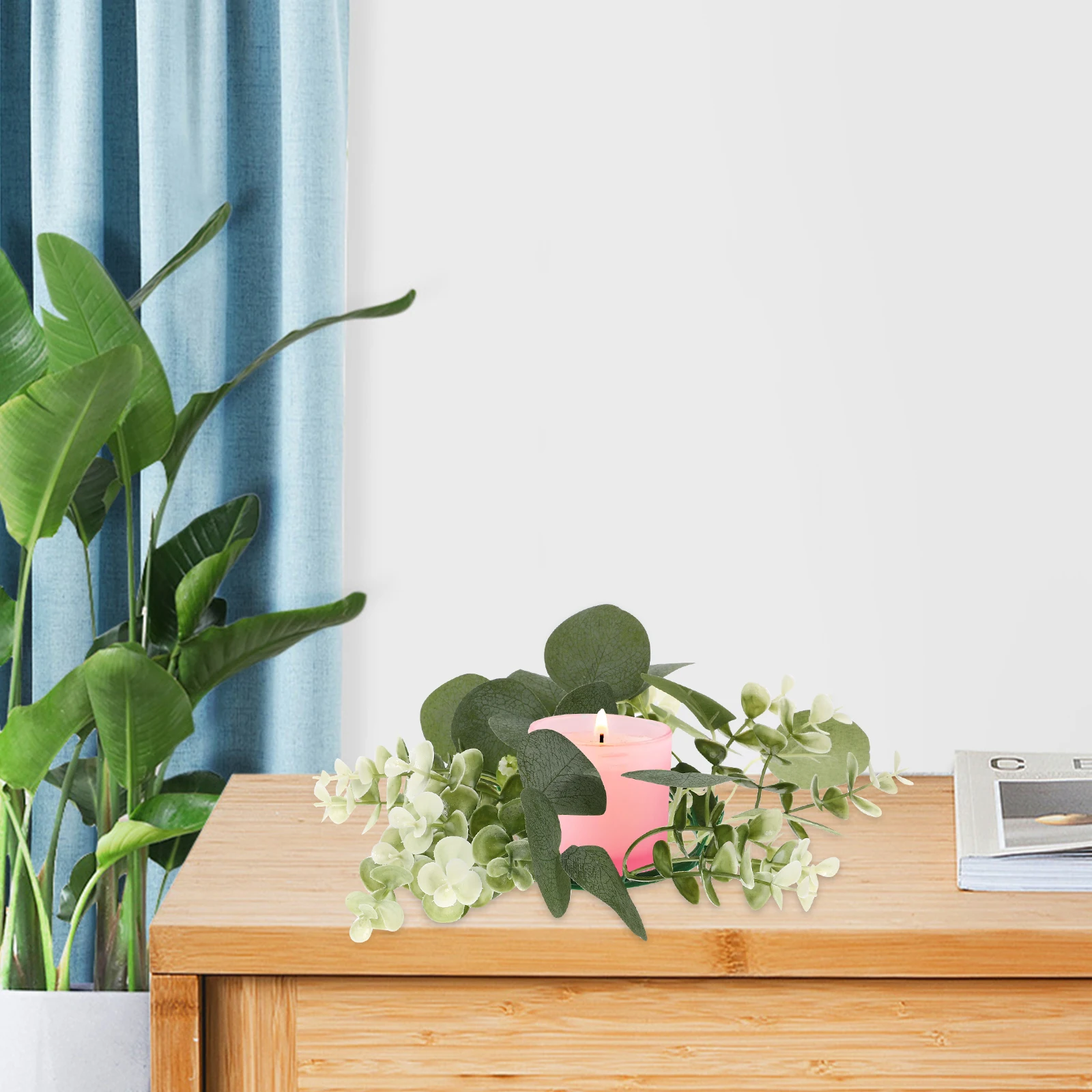 

Artificial Eucalyptus Wreath Gypsophila Leaves Rustic Pillar Ring Wedding Party Table Centerpiece Decorative