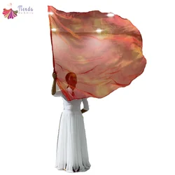 2PCS Worship Flags Semicircle Praise Dance Flags Red Flame Tie-Dye Angle Wing Church Banner With Scalable Rod Color Guard Props