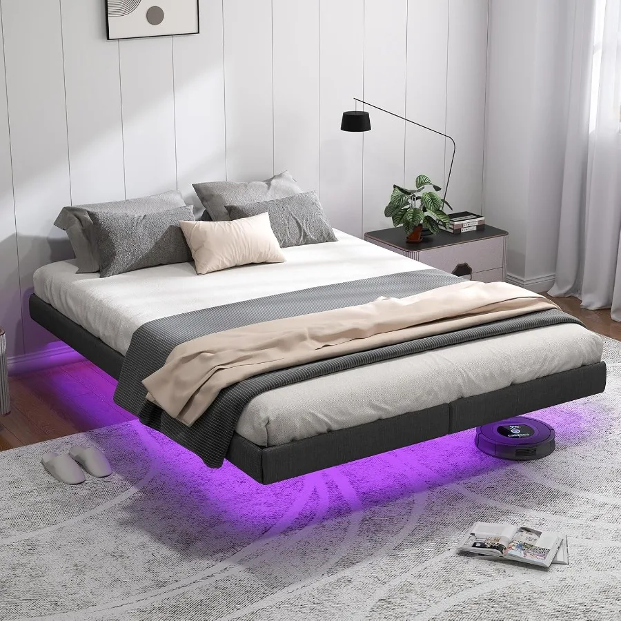 

Floating Bed Frame Full Size with Integrated LED Lights and Under Bed Storage Constructed from Durable Heavy Duty Steel Slats f