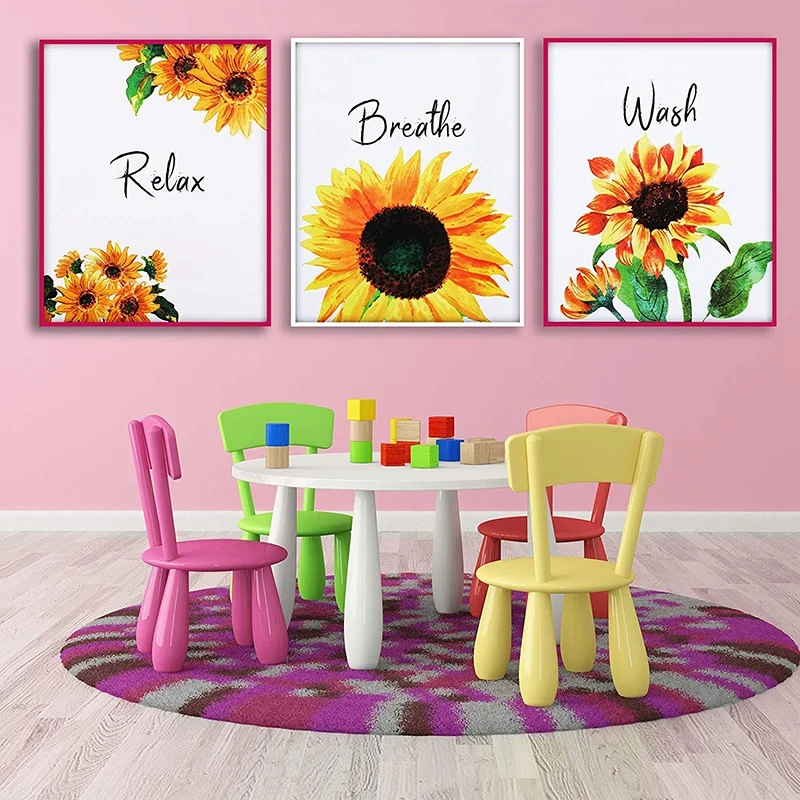 6 Pieces Sunflower Bathroom Decor Relax Soak Unwind Wall Painting Art Women Girls College Living Room Bathroom Nursery