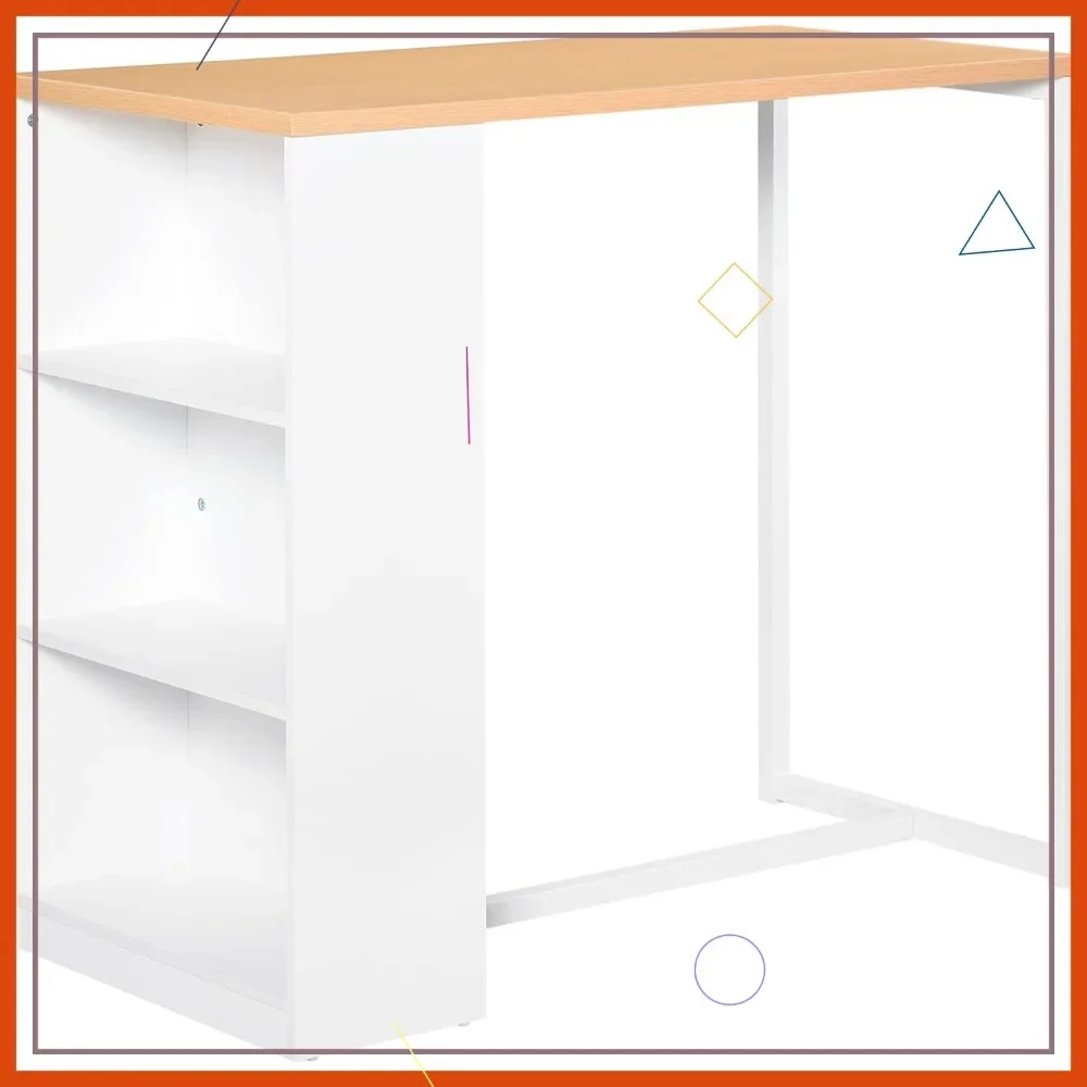

Modern Bar Table with 3 Storage Shelves, White Kitchen Dining Counter Height Table for Living Room