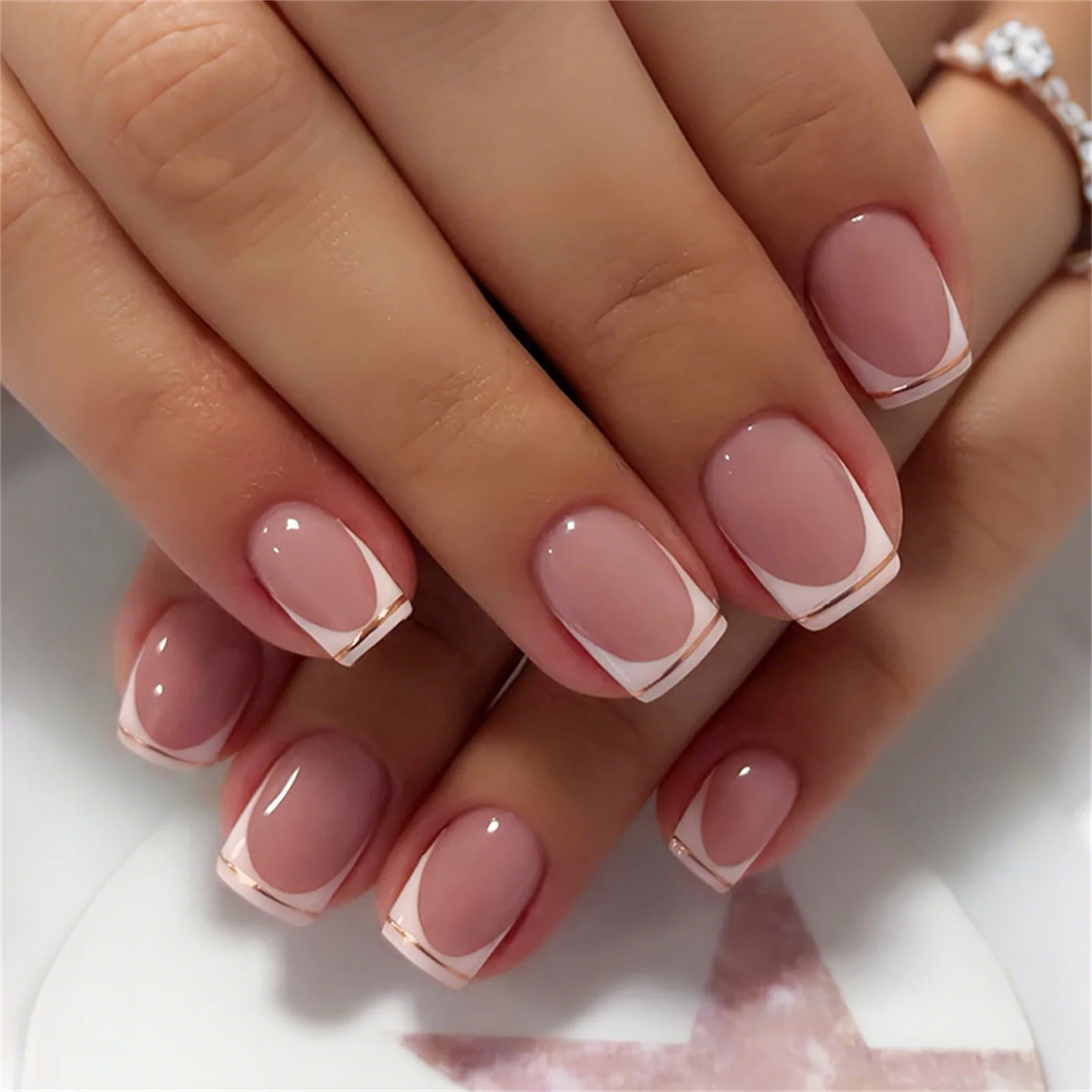 

24Pcs White French Fake Nails Simple Charm Manicure Nude Pink Color Press On Nails Detachable False Nails Patches for Women