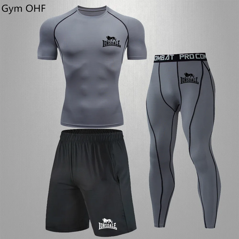 Fitness Men\'s Gym Clothing Short Running Compression Tights Perspiration Track Suit Gym Black T Shirt Sport Rashguard Jiu Jitsu