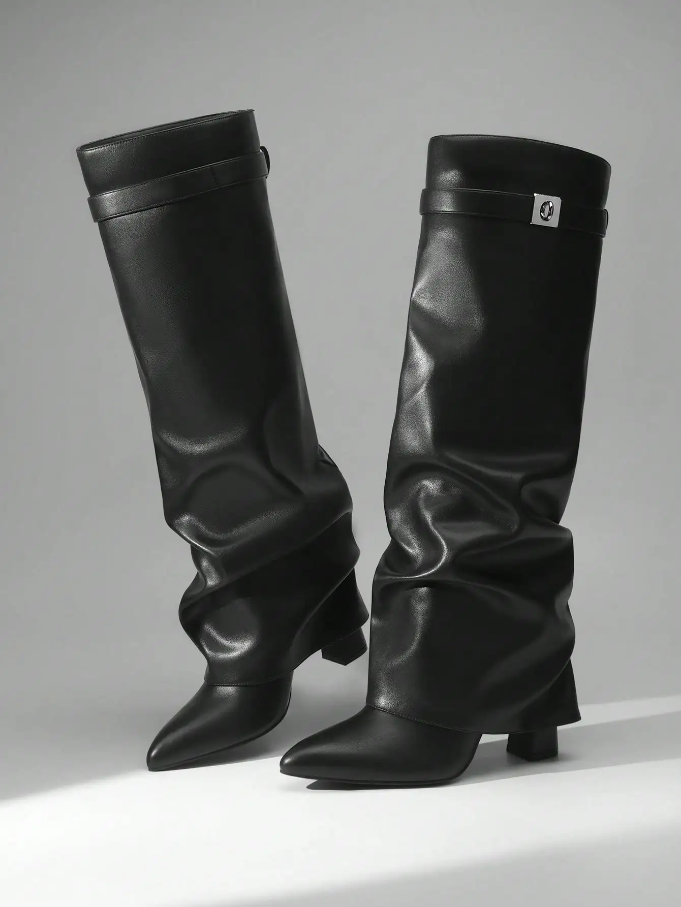 Women's Fold-Over Knee-High Boots High Heel Pointed Toe Side Zipper Festival Party Fall Slouchy Boots Fashion Shoes