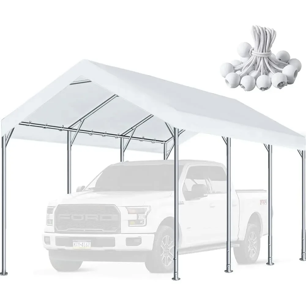 

10'x20' Carport Replacement Top Canopy Cover for Car Garage Shelter Tent Party Tent with Ball Bungees White