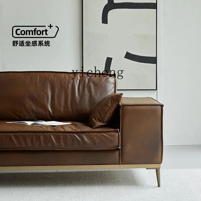 H11- retro modern simple furniture minimalist corner living room three single full leather sofa