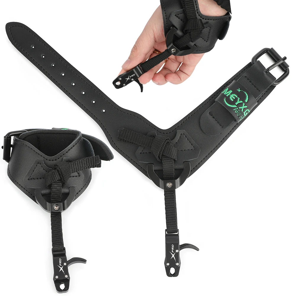 

Archery Compound Bow Release Aid Adjustable Strap Automatic Jaw Close Leather Durable for Bow Shooting Hunting Training Target