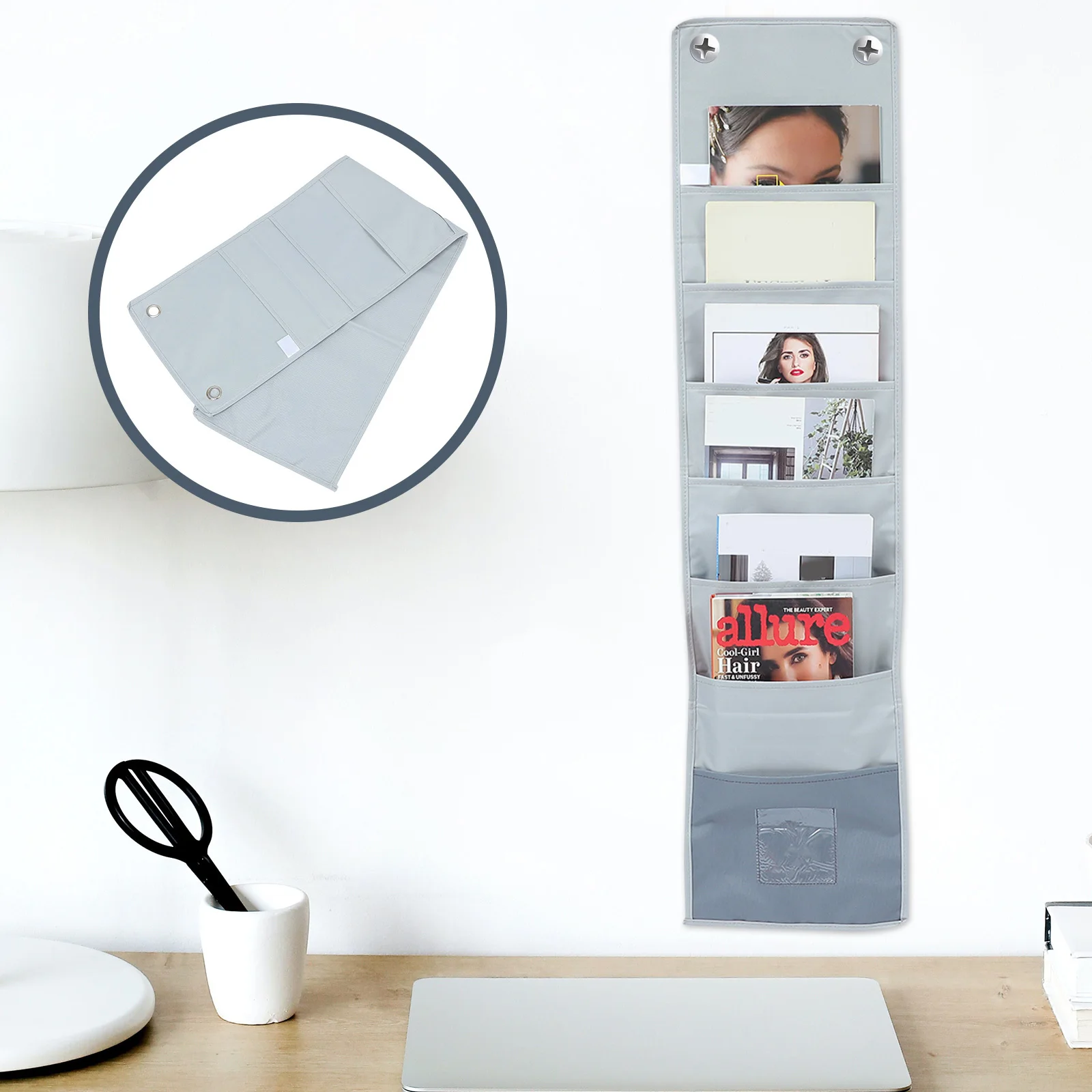 

Premium Oxford Cloth Hanging Storage Bag Multi-Grid Books Organizer Home Office Wall Hanging Pocket Magazines Storage