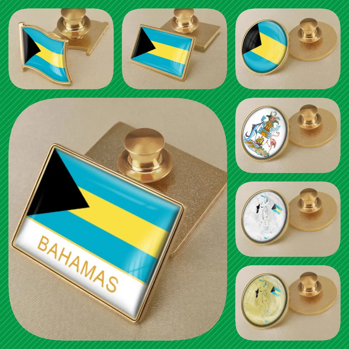 Bahamas Bahamian Map Flag National Emblem National Flower Brooch Badges Lapel Pins