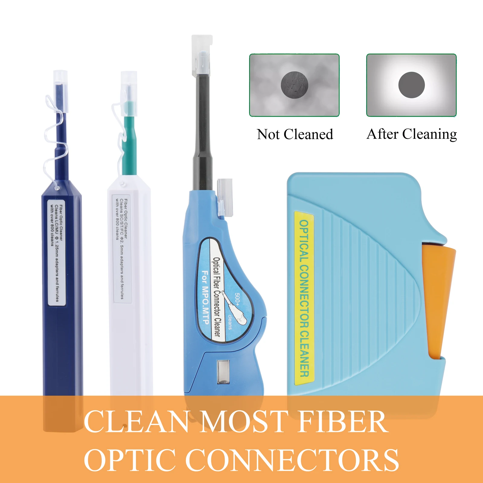 4 قطعة مجموعة أدوات تنظيف الألياف البصرية ، 1.25 مللي متر LC MU موصل/2.5 مللي متر SC FC ST LC ، MPO/MTP قلم تنظيف الألياف البصرية الصغير بزر واحد #2