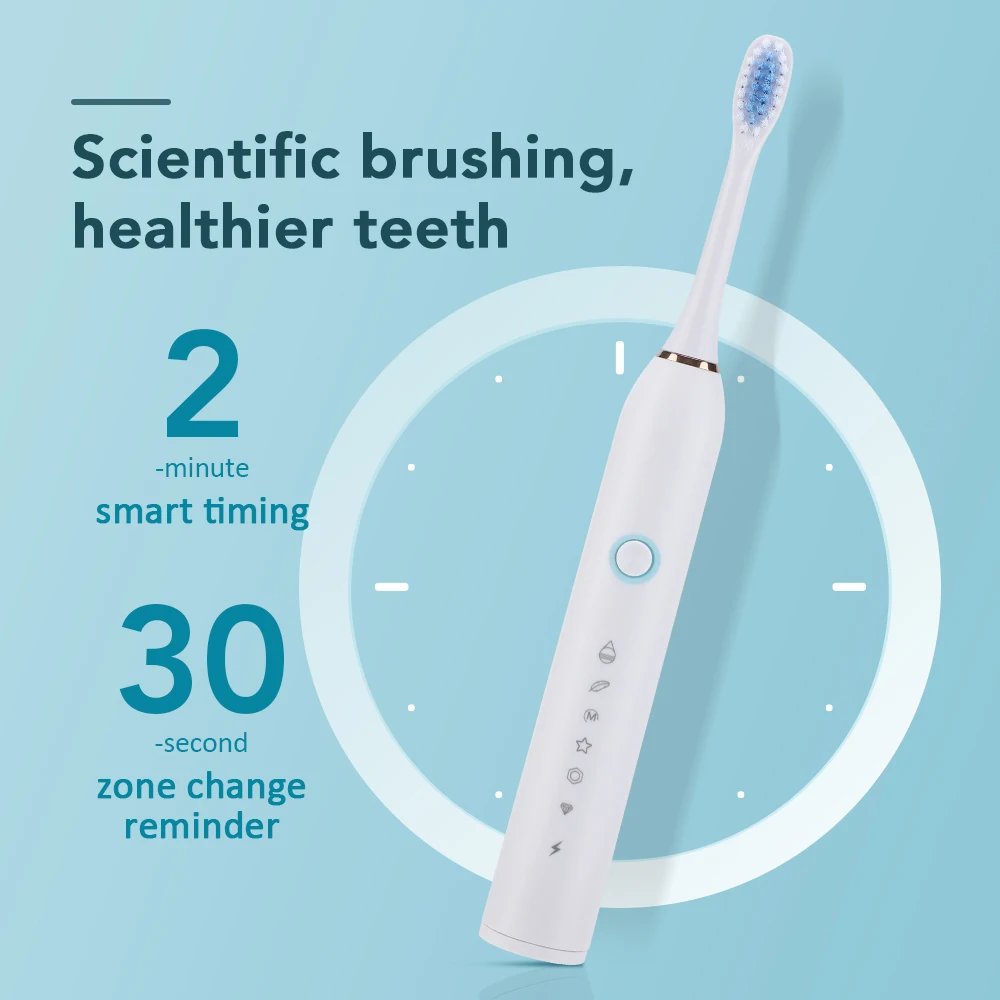 6 Modes Electric Toothbrush Teeth Cleaning and Whitening IP67 Waterproof Rechargeable Toothbrush High Vibration Dental Tooth