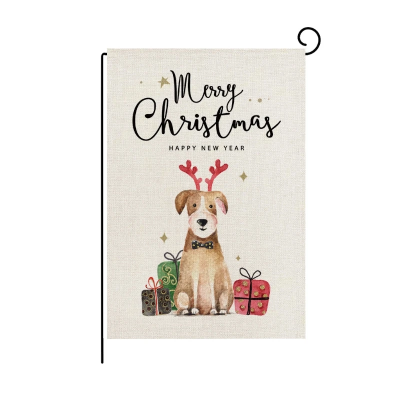 Merry Christmas Garden Xmas Gift Dog Flags Double-Sided Print Rustic Winter New Year Outdoor 12 18 Dropshipping