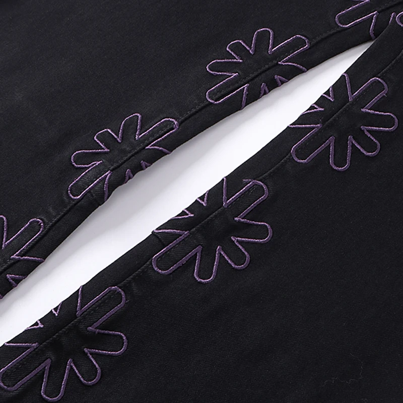 LOSTSHDWS デニムパンツ男性女性ハイウエストスリムフィットマイクロプロジェクタイルボタンフレアパンツ絶妙な刺繍 Lostshdws ジーンズ