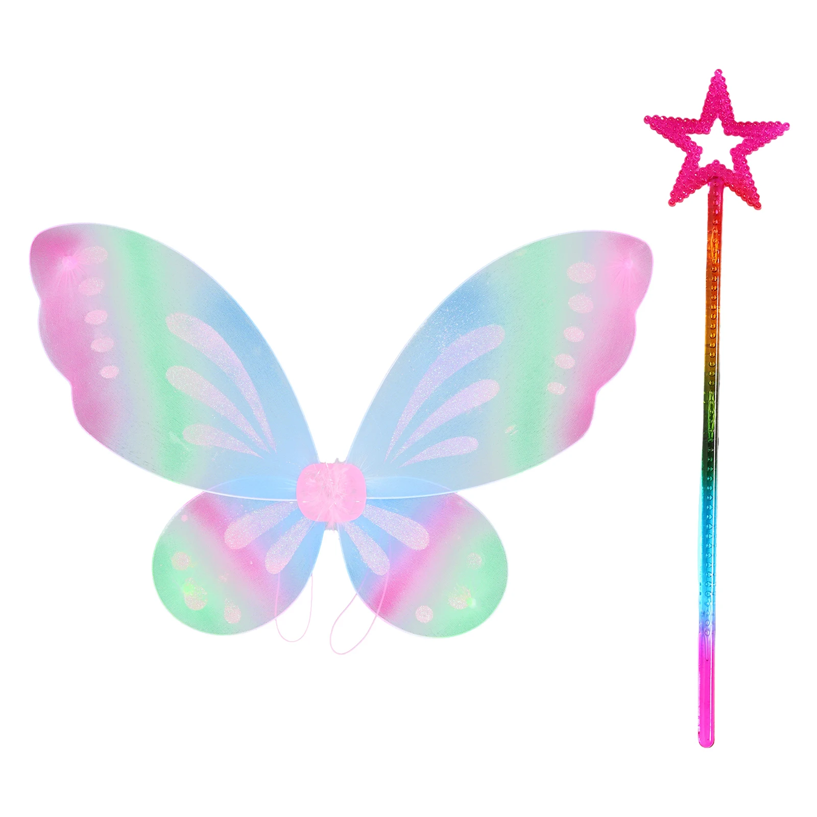

Princess Angel Wing Butterfly Fairy Wings with Plastic Star Shape Fairy Stick Wand for Halloween Cosplay Costume Dress Up Props