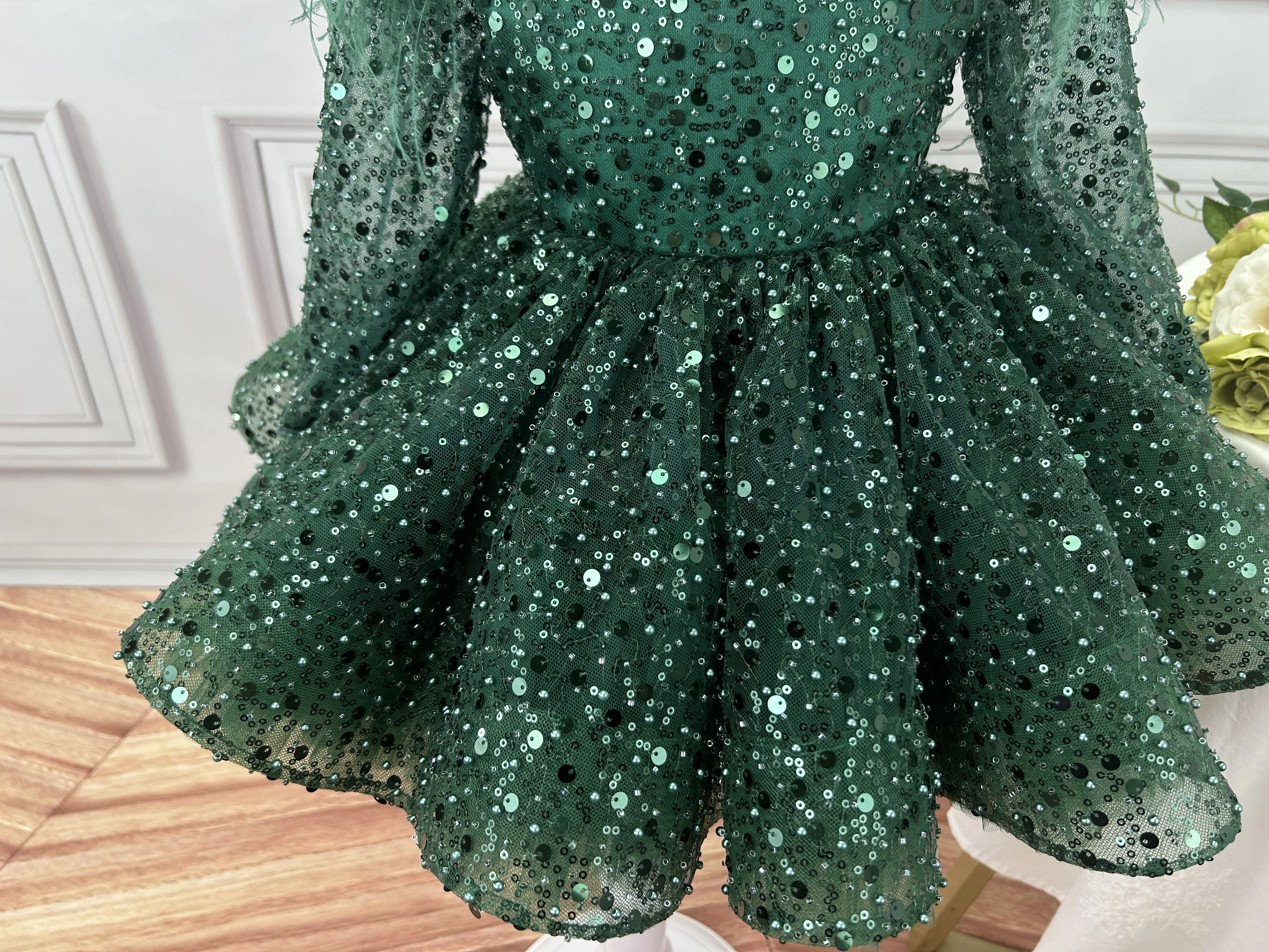 Light luxury Gao Ding Christmas Sequencies Long Sleeve Elegant Ballet Performance Clothing 2-10Y Girl Birthday Party Dress